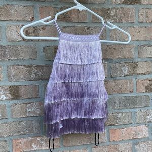 Purple fringe halter crop top